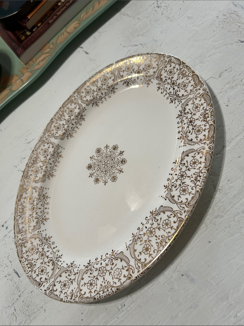 Vintage Elegant White and Gold Decorative Platter
